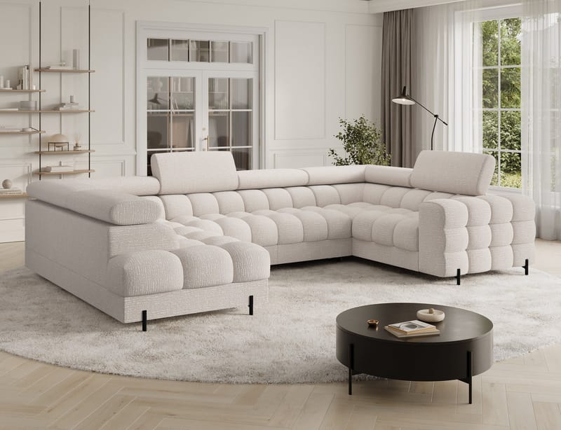 Fectory 6-seters Bubblig hjørnesovesofa med sjeselong og oppbevaring Venstre - Baffix 20 - Møbler - Sofaer - Sovesofaer - Hjørnesovesofa