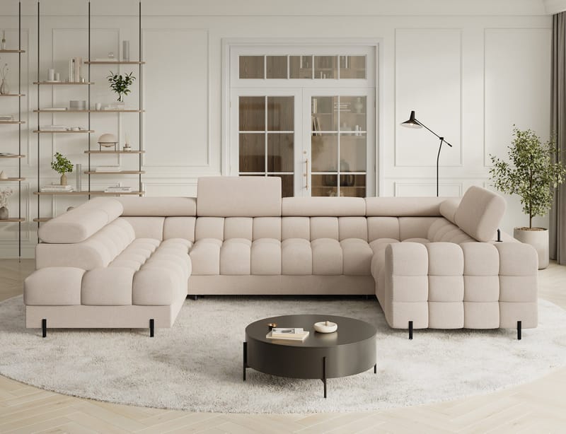 Fectory 6-seters Bubblig hjørnesovesofa med sjeselong og oppbevaring Venstre - Calmora 18 - Møbler - Sofaer - Sovesofaer - Hjørnesovesofa