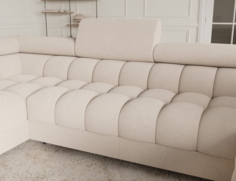 Fectory 6-seters Bubblig hjørnesovesofa med sjeselong og oppbevaring Venstre - Calmora 18 - Møbler - Sofaer - Sovesofaer - Hjørnesovesofa