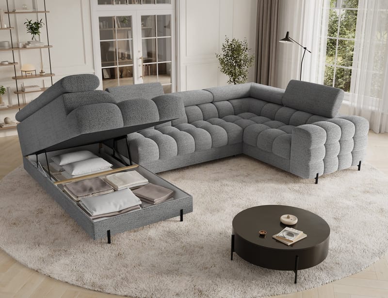 Fectory 6-seters Bubblig hjørnesovesofa med sjeselong og oppbevaring Venstre - Royal 03 - Møbler - Sofaer - Sovesofaer - Hjørnesovesofa