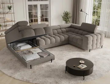 Fectory 6-seters Bubblig hjørnesovesofa med sjeselong og oppbevaring Venstre - Royal 20 - Møbler - Sofaer - Sovesofaer - Hjørnesovesofa