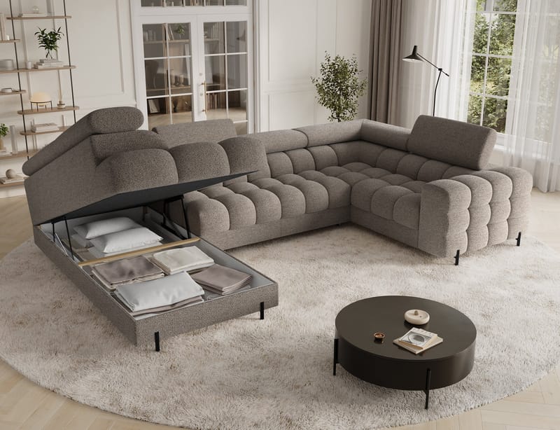 Fectory 6-seters Bubblig hjørnesovesofa med sjeselong og oppbevaring Venstre - Royal 20 - Møbler - Sofaer - Sovesofaer - Hjørnesovesofa