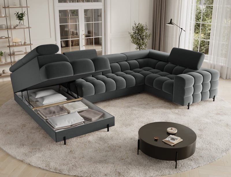 Fectory 6-seters Bubblig hjørnesovesofa med sjeselong og oppbevaring Venstre - Sola 06 - Møbler - Sofaer - Sovesofaer - Hjørnesovesofa