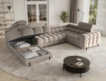 Fectory 6-seters Bubblig hjørnesovesofa med sjeselong og oppbevaring Venstre - Sola 18 - Møbler - Sofaer - Sovesofaer - Hjørnesovesofa