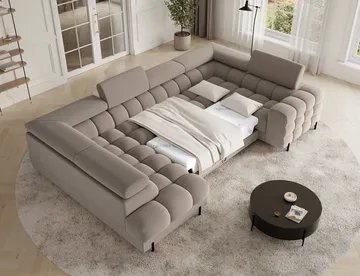 Fectory 6-seters Bubblig hjørnesovesofa med sjeselong og oppbevaring Venstre - Sola 18 - Møbler - Sofaer - Sovesofaer - Hjørnesovesofa