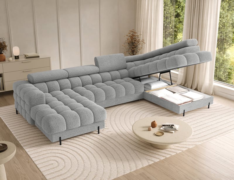 Feraria 6-seters boblete sovesofa med divan og sjeselong, oppbevaring, høyre - Royal 03 - Møbler - Sofaer - Sovesofaer - Hjørnesovesofa