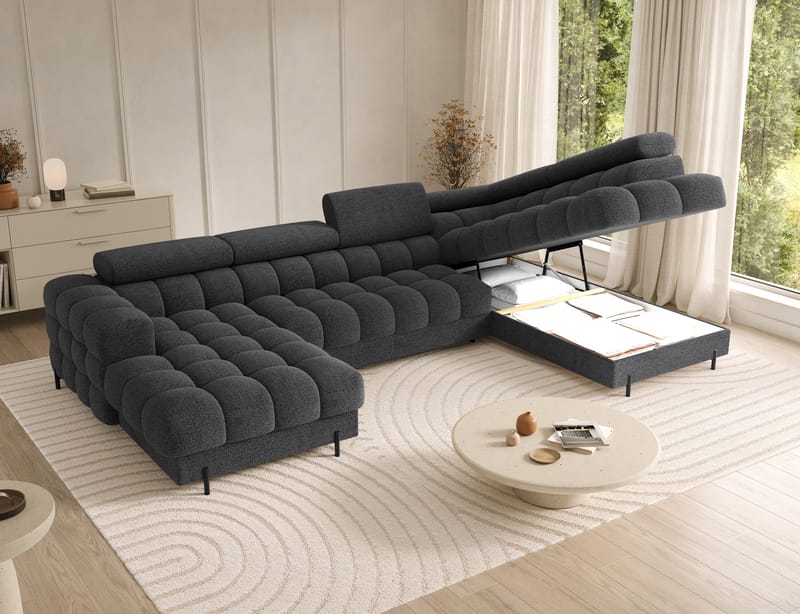 Feraria 6-seters boblete sovesofa med divan og sjeselong, oppbevaring, høyre - Royal 05 - Møbler - Sofaer - Sovesofaer - Hjørnesovesofa