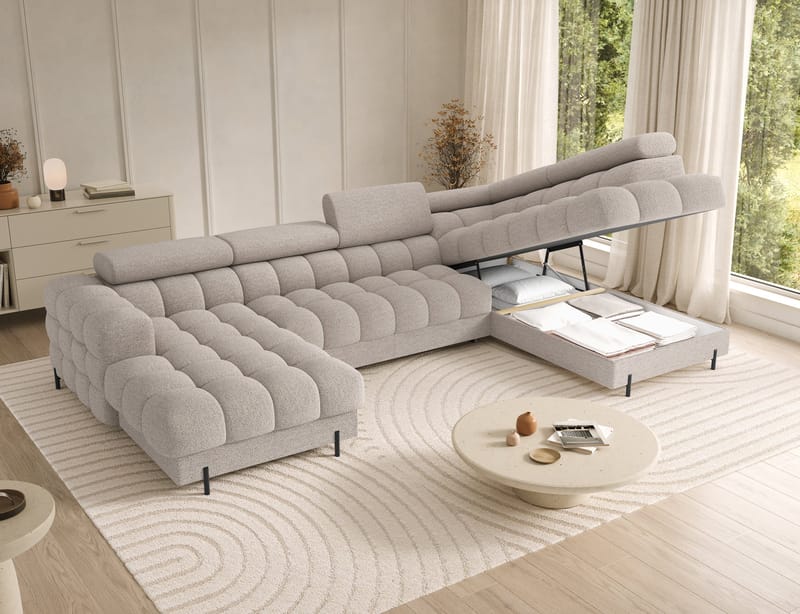 Feraria 6-seters boblete sovesofa med divan og sjeselong, oppbevaring, høyre - Royal 18 - Møbler - Sofaer - Sovesofaer - Hjørnesovesofa