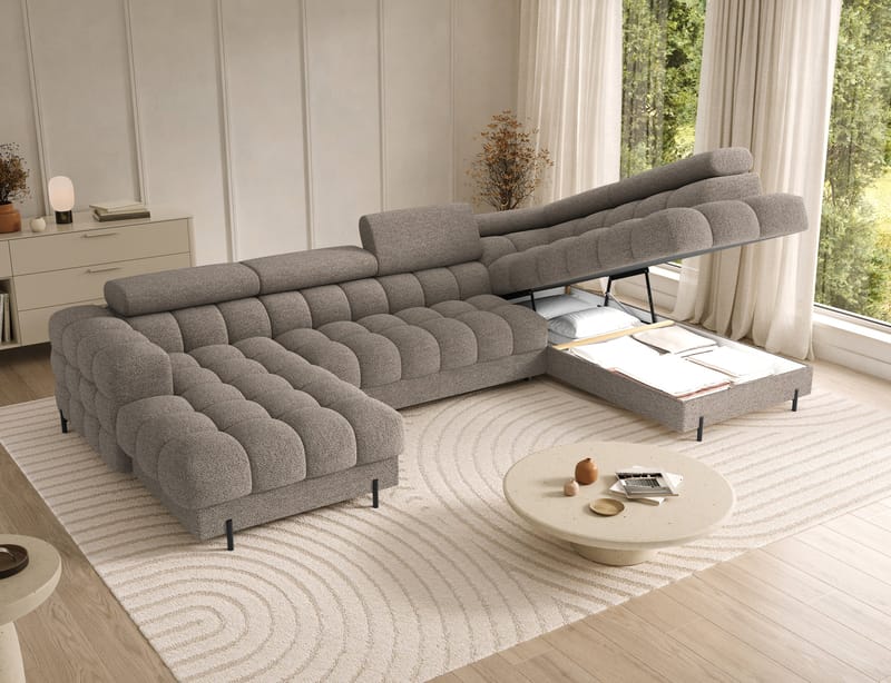 Feraria 6-seters boblete sovesofa med divan og sjeselong, oppbevaring, høyre - Royal 20 - Møbler - Sofaer - Sovesofaer - Hjørnesovesofa