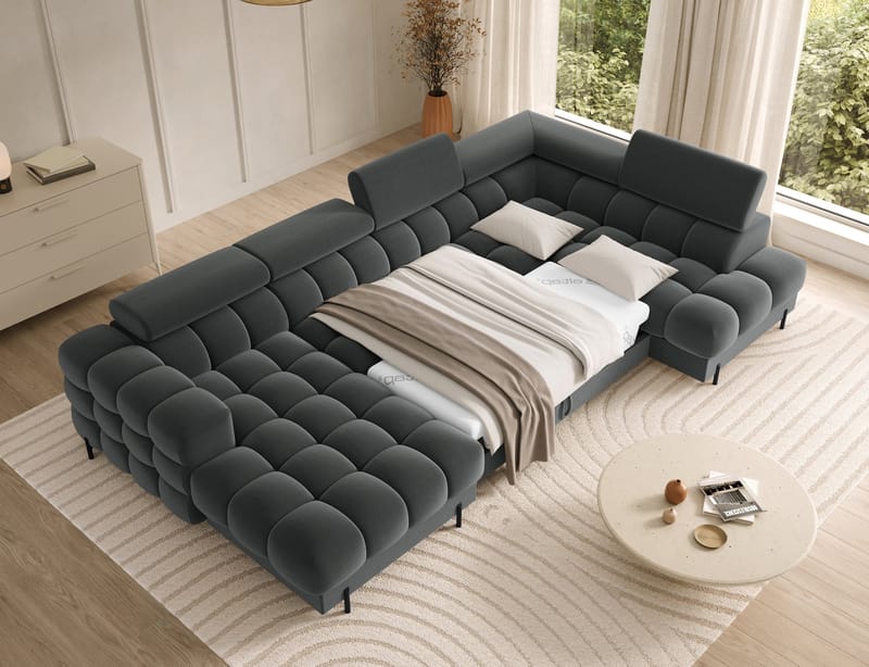 Feraria 6-seters boblete sovesofa med divan og sjeselong, oppbevaring, høyre - Sola 06 - Møbler - Sofaer - Sovesofaer - Hjørnesovesofa