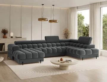 Feraria 6-seters boblete sovesofa med divan og sjeselong, oppbevaring, høyre - Sola 06 - Møbler - Sofaer - Sovesofaer - Hjørnesovesofa