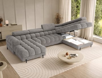 Feraria 6-seters boblete sovesofa med divan og sjeselong, oppbevaring, høyre - Pellerito 20 - Møbler - Sofaer - Sovesofaer - Hjørnesovesofa