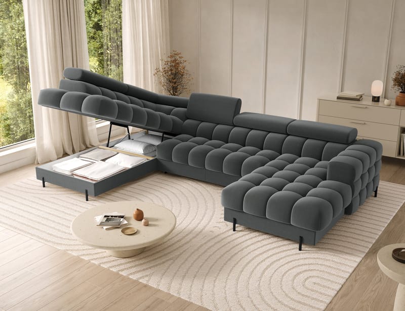 Feraria 6-seters Bubblig sovesofa med divan og sjeselong, oppbevaring Venstre - Sola 06 - Møbler - Sofaer - Sovesofaer - Hjørnesovesofa