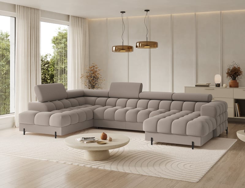 Feraria 6-seters Bubblig sovesofa med divan og sjeselong, oppbevaring Venstre - Sola 18 - Møbler - Sofaer - Sovesofaer - Hjørnesovesofa