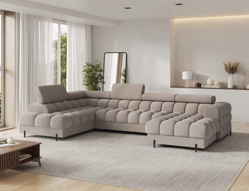 Feraria 6-seters Bubblig sovesofa med divan og sjeselong, oppbevaring Venstre - Sola 18 - Møbler - Sofaer - Sovesofaer - Hjørnesovesofa