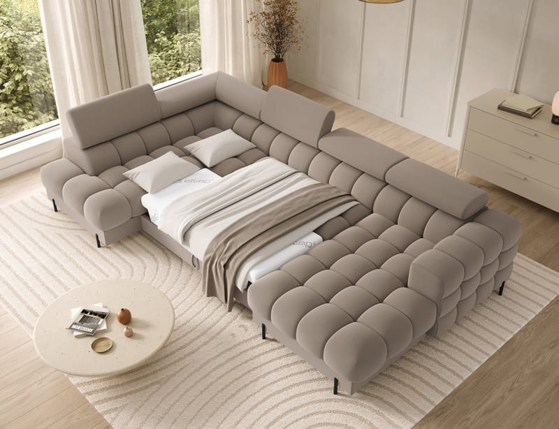 Feraria 6-seters Bubblig sovesofa med divan og sjeselong, oppbevaring Venstre - Sola 18 - Møbler - Sofaer - Sovesofaer - Hjørnesovesofa