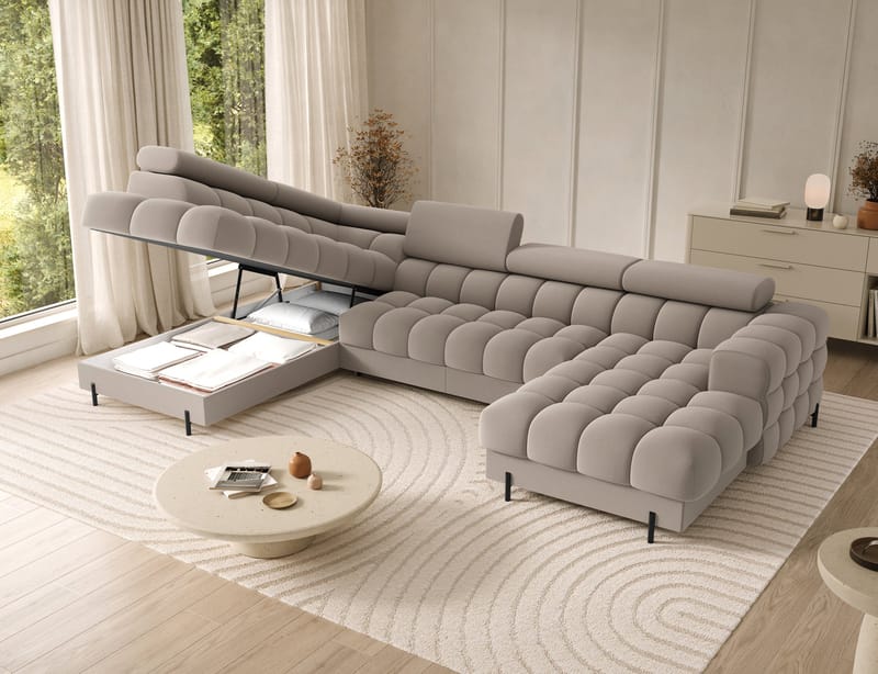 Feraria 6-seters Bubblig sovesofa med divan og sjeselong, oppbevaring Venstre - Sola 18 - Møbler - Sofaer - Sovesofaer - Hjørnesovesofa