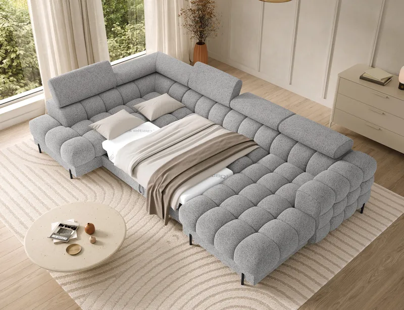Feraria 6-seters Bubblig sovesofa med divan og sjeselong, oppbevaring Venstre - Pellerito 03 - Møbler - Sofaer - Sovesofaer - Hjørnesovesofa