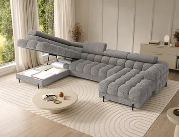 Feraria 6-seters Bubblig sovesofa med divan og sjeselong, oppbevaring Venstre - Pellerito 20 - Møbler - Sofaer - Sovesofaer - Hjørnesovesofa