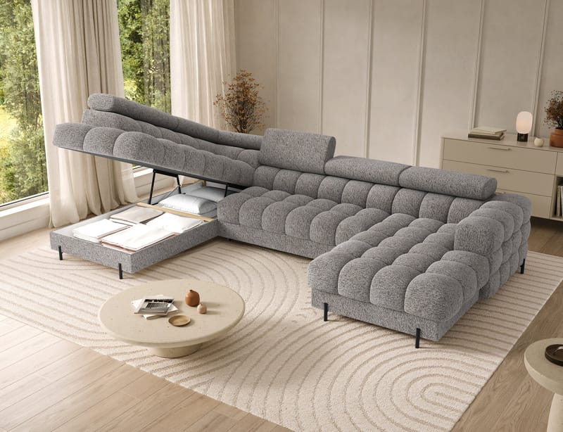 Feraria 6-seters Bubblig sovesofa med divan og sjeselong, oppbevaring Venstre - Pellerito 20 - Møbler - Sofaer - Sovesofaer - Hjørnesovesofa