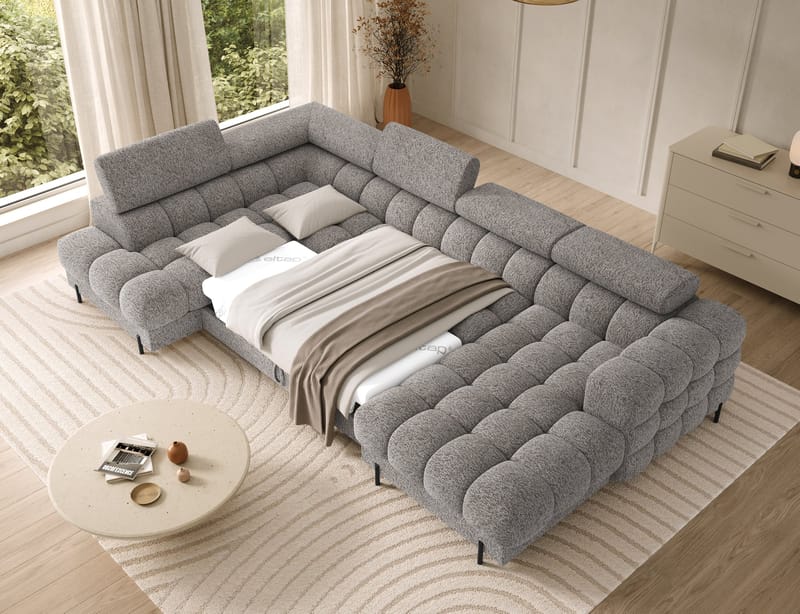 Feraria 6-seters Bubblig sovesofa med divan og sjeselong, oppbevaring Venstre - Pellerito 20 - Møbler - Sofaer - Sovesofaer - Hjørnesovesofa