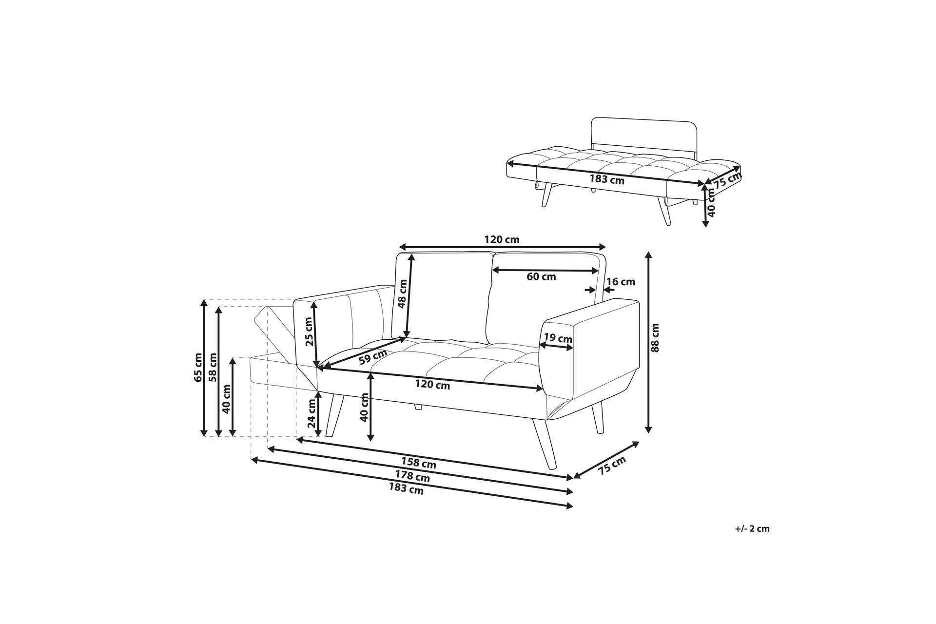 Ferrel Sovesofa 2-seter - Blå/Svart - Møbler - Sofaer - Sovesofaer - 2 seters sovesofa