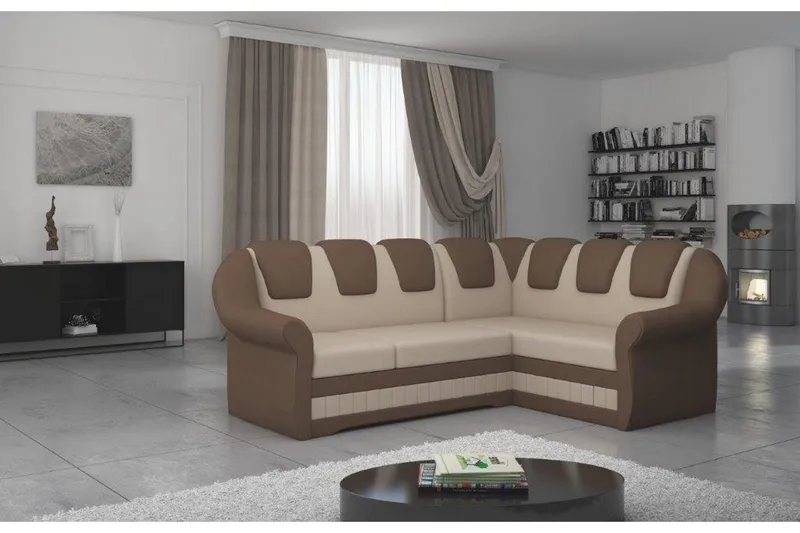Fica 3-seter Høyre L-formet Hjørnesovesofa i Kunstlær - Beige - Møbler - Sofaer - Sovesofaer - Hjørnesovesofa