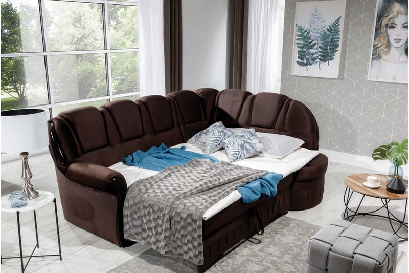 Fica Sovesofa med Sjeselong Høyre - Brun - Møbler - Sofaer - Sovesofaer - Langsgående sovesofa