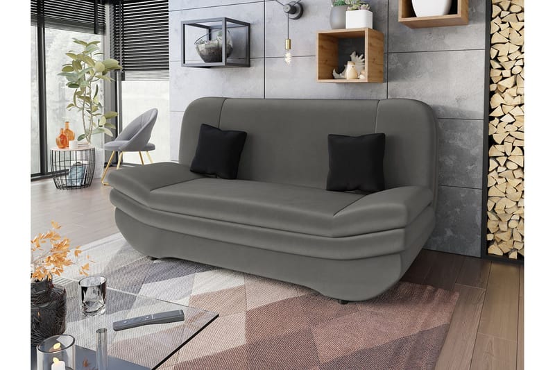 Figurelle 2-seter Rektangulær Sovesofa med Oppbevaring i Fløyel - Grå|Svart - Møbler - Sofaer - Sovesofaer - 2 seters sovesofa