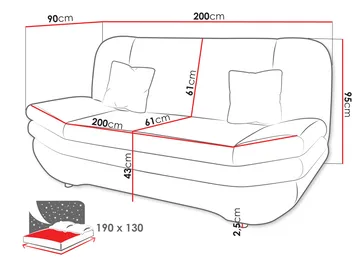 Figurelle 2-seter Rektangulær Sovesofa med Oppbevaring i Stoff - Grå - Møbler - Sofaer - Sovesofaer - 2 seters sovesofa