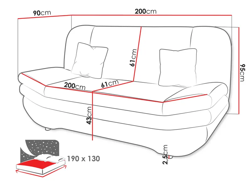 Figurelle 2-seter Rektangulær Sovesofa med Oppbevaring i Stoff - Grå - Møbler - Sofaer - Sovesofaer - 2 seters sovesofa
