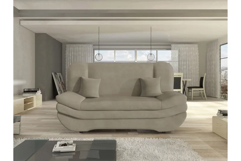 Figurelle 2-seter Utfellbar Sovesofa 130x190 cm med Oppbevaring i Stoff, Beige