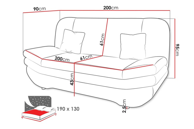 Figurelle 2-seter Utfellbar Sovesofa 130x190 cm med Oppbevaring i Stoff - Beige - Møbler - Sofaer - Sovesofaer - 2 seters sovesofa