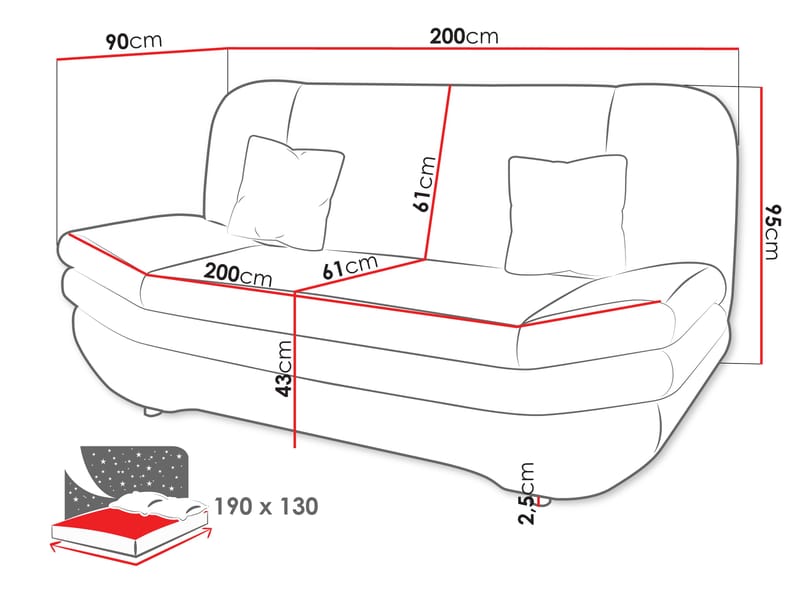 Figurelle 3-seters sovesofa - grå - Møbler - Sofaer - Sovesofaer - 2 seters sovesofa