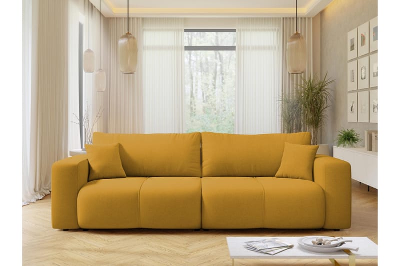 Flo 3-seter Sovesofa med Oppbevaring i Stoff - Gul - Møbler - Sofaer - Sovesofaer - 3 seters sovesofa