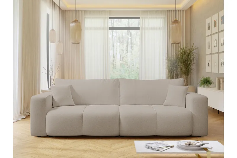 Flo Sovesofa 3-seter i Plysj - Beige - Møbler - Sofaer - Sovesofaer - 3 seters sovesofa