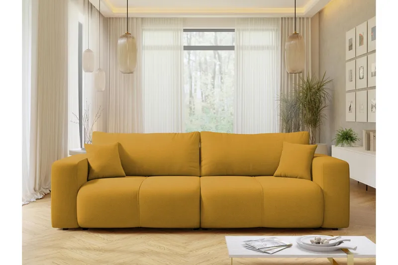 Flo Sovesofa 3-seter i Plysj - Gul - Møbler - Sofaer - Sovesofaer - 3 seters sovesofa