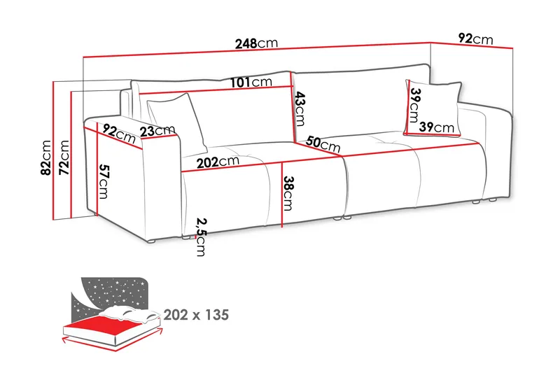 Flo Sovesofa 3-seter - Oransje - Møbler - Sofaer - Sovesofaer - 3 seters sovesofa