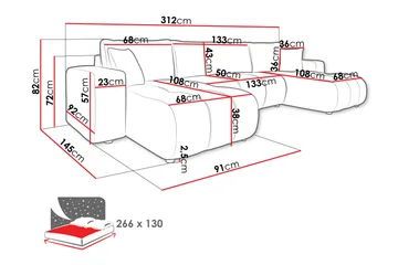 Flo Sovesofa med Dobbel Sjeselong 4-seter - Grå - Møbler - Sofaer - Sovesofaer - U sovesofa