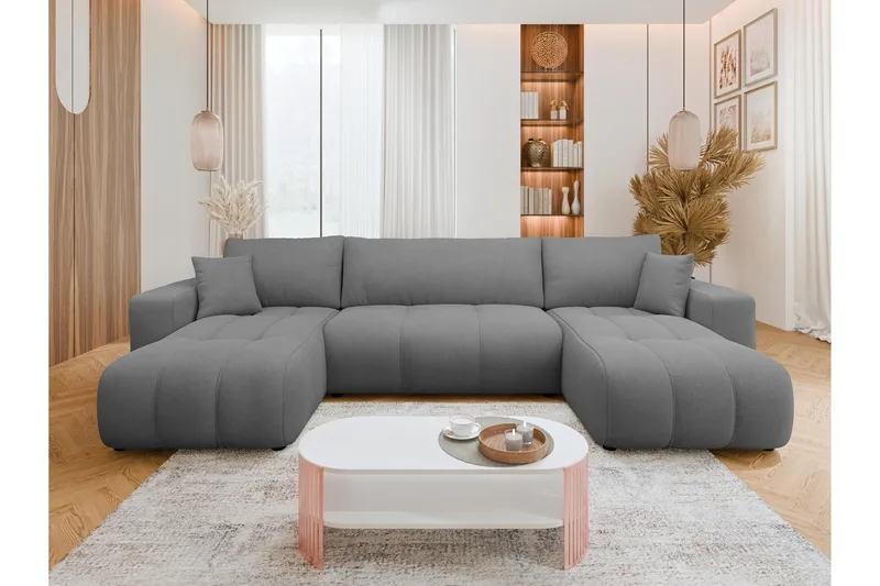 Flo Sovesofa med Dobbel Sjeselong 4-seter - Grå - Møbler - Sofaer - Sovesofaer - U sovesofa