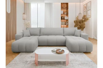 Flo Sovesofa med Dobbel Sjeselong 4-seter - Grå - Møbler - Sofaer - Sovesofaer - U sovesofa