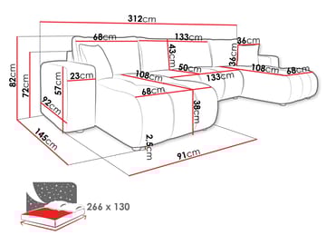 Flo Sovesofa med dobbel sjeselong 4-seter - Hvit - Møbler - Sofaer - Sovesofaer - U sovesofa