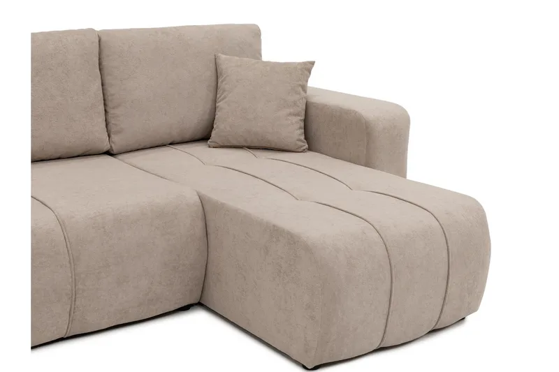 Flo Sovesofa med Dobbel Sjeselong 4-seter i Plysj - Beige - Møbler - Sofaer - Sovesofaer - U sovesofa