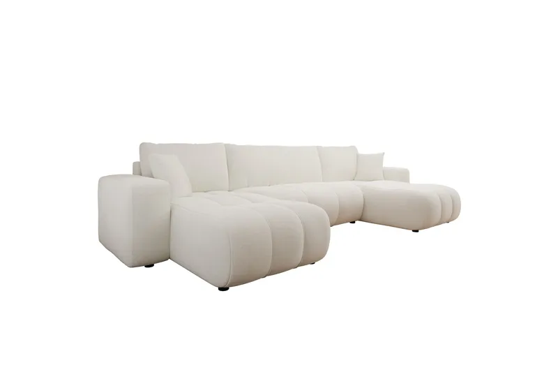 Flo Sovesofa med Dobbel Sjeselong 4-seter i Plysj, Hvit