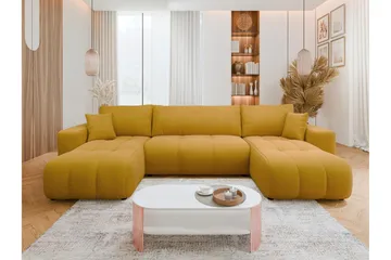 Flo Sovesofa med Dobbel Sjeselong 4-seter i Plysj - Beige - Møbler - Sofaer - Sovesofaer - U sovesofa