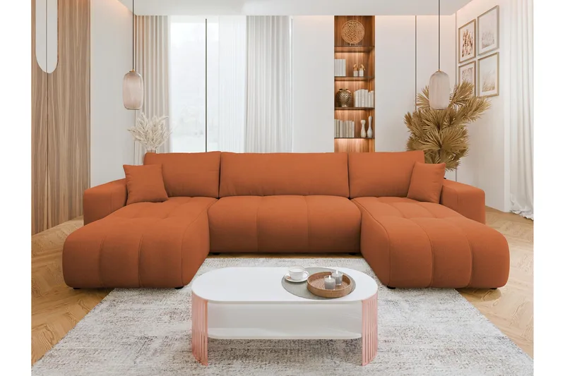 Flo Sovesofa med Dobbel Sjeselong 4-seter - Oransje - Møbler - Sofaer - Sovesofaer - U sovesofa