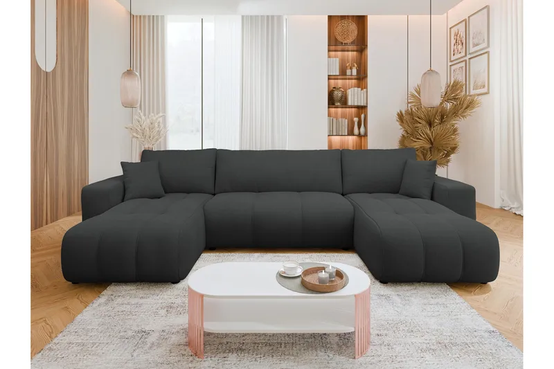 Flo Sovesofa med Dobbel Sjeselong 4-seter - Svart - Møbler - Sofaer - Sovesofaer - U sovesofa
