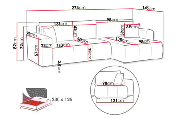 Flo Sovesofa med Sjeselong 3-seter - Grå - Møbler - Sofaer - Sovesofaer - Sovesofa divan