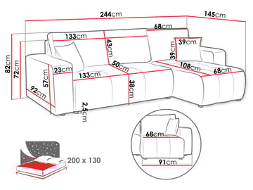 Flo Sovesofa med sjeselong 3-seter - Grå - Møbler - Sofaer - Sovesofaer - Sovesofa divan