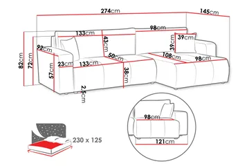 Flo Sovesofa med Sjeselong 3-seter i Plysj - Gul - Møbler - Sofaer - Sovesofaer - Sovesofa divan